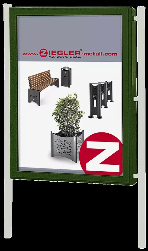 Werbevitrine CITY-LIGHT doppelseitig, in RAL 6010 grasgrün