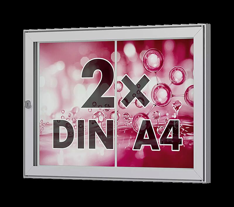 Schaukasten TESSALIA, für 2 x DIN A4, Querformat, in Alu silber