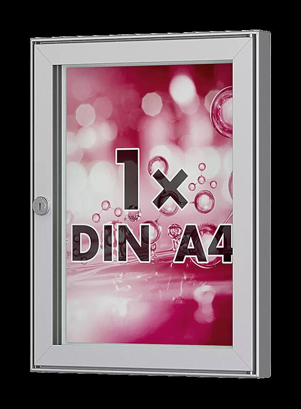 Schaukasten TESSALIA, für 1 x DIN A4, Hochformat, in Alu silber