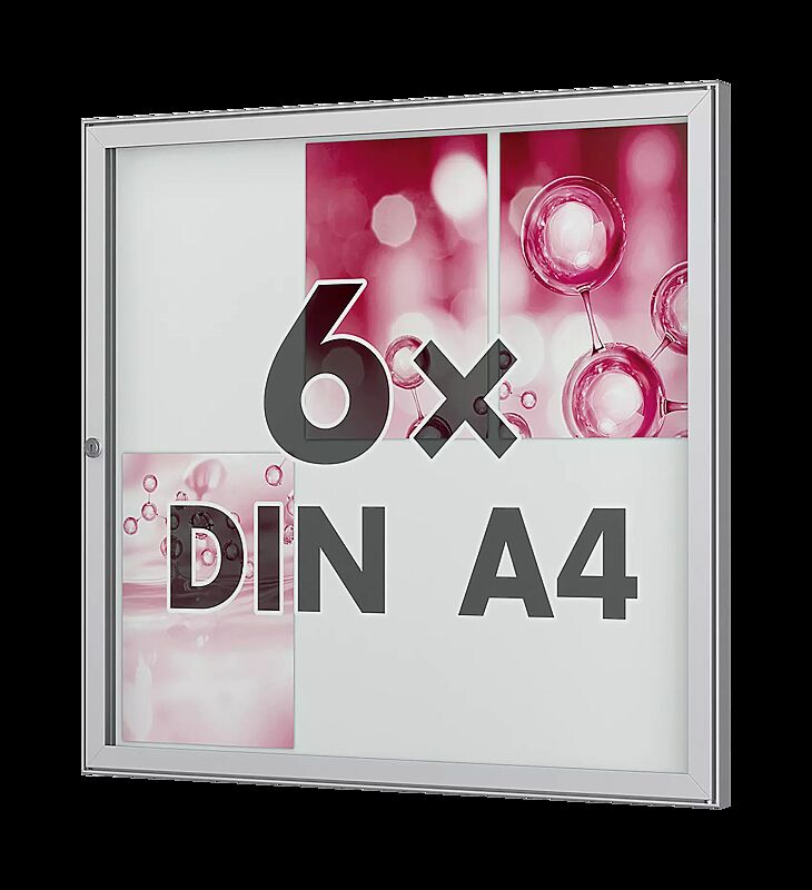 Schaukasten TESSALIA, für 6 x DIN A4, Querformat, in Alu silber