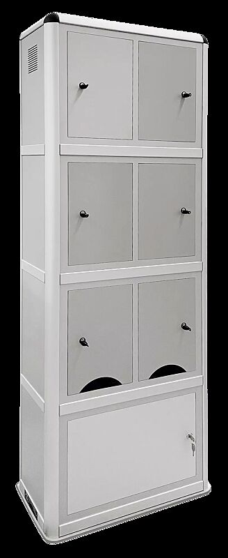 E-Bike-Ladestellenschrank AMARO mit 6 kleinen Ladefächern, mit Münzpfandschloss