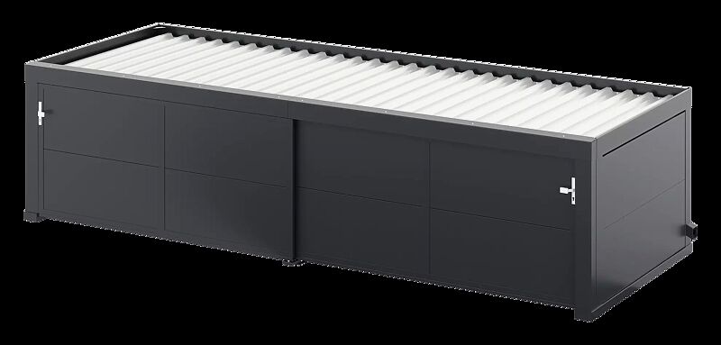 Fahrradgarage MULTIPORT® Rad S, Dachbreite x Dachtiefe 5970 mm x 2253 mm, Rück- / Seitenwände Vollblech, Stahlkonstruktion in RAL 7016 anthrazitgrau