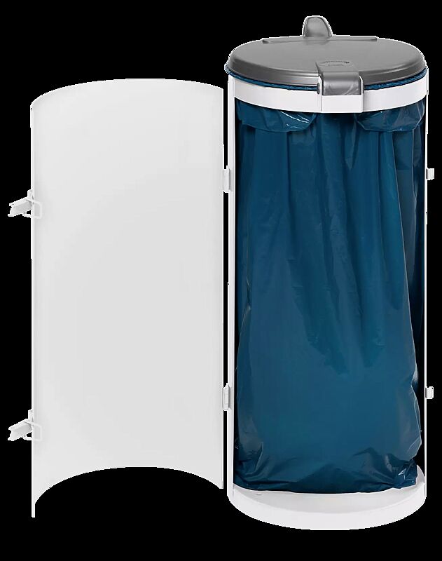 Abfallbehälter BURNLEY, in RAL 9016 verkehrsweiß, Tür geöffnet