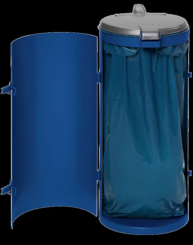 Abfallbehälter BURNLEY, in RAL 5010 enzianblau, Tür geöffnet