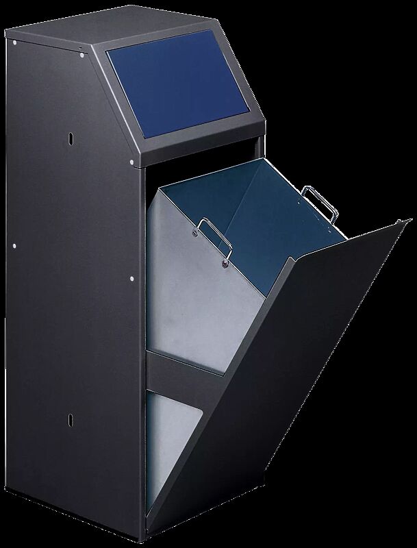 Wertstoffsammler MANCHESTER, 70 Liter, ohne Laufrollen, Einwurfklappe in RAL 5010 enzianblau