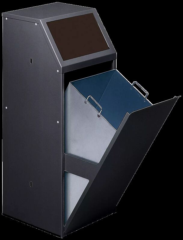 Wertstoffsammler MANCHESTER, 70 Liter, ohne Laufrollen, Einwurfklappe in RAL 8014 sepiabraun