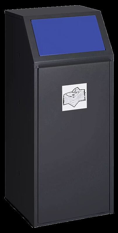 Wertstoffsammler MANCHESTER, 70 Liter, mit Laufrollen, mit Piktogramm Papier, Einwurfklappe in RAL 5010 enzianblau