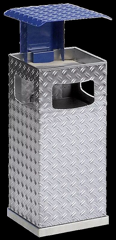 Abfallbehälter DUBLIN mit Ascher, Schutzdach in RAL 5010 enzianblau