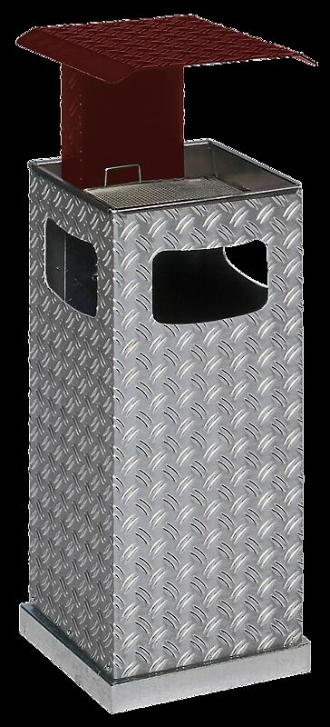 Abfallbehälter DUBLIN mit Ascher, Schutzdach in RAL 3004 purpurrot