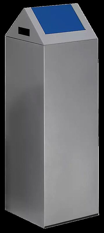 Wertstoffsammler CLEVELAND, 89 Liter, Korpus in silber, mit Schwingdeckel, Einwurfklappe in RAL 5010 enzianblau