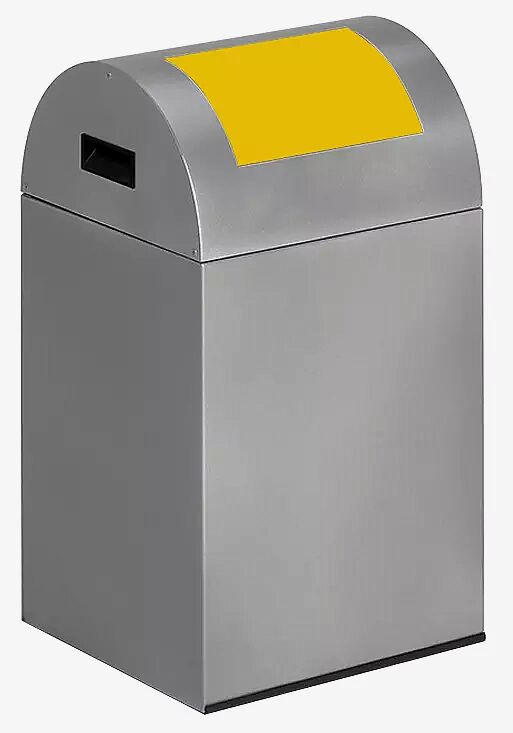 Wertstoffsammler CLEVELAND, 43 Liter, Korpus in silber, mit Federeinwurfklappe, Einwurfklappe in RAL 1023 verkehrsgelb