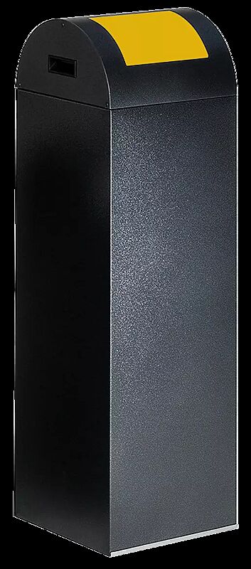 Wertstoffsammler CLEVELAND, 89 Liter, Korpus in antik-silber, mit Federeinwurfklappe, Einwurfklappe in RAL 1023 verkehrsgelb