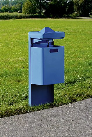 Abfallbehälter OXFORD mit Ascher, zum Einbetonieren, in RAL 5005 signalblau