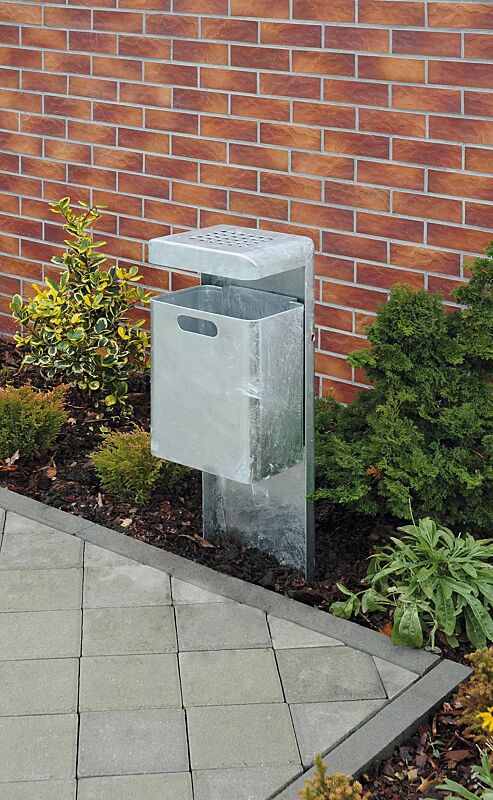 Abfallbehälter HALIFAX, 29 Liter, mit Ascher, zum Einbetonieren, feuerverzinkt