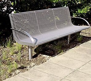 Sitzbank OLBIA mit Rückenlehne und Armlehnen, aus Edelstahl geschliffen