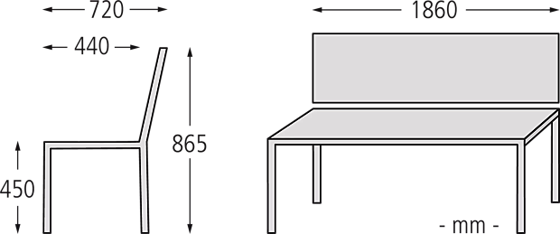 Sitzbank SELVA mit RL, Länge 1860 mm