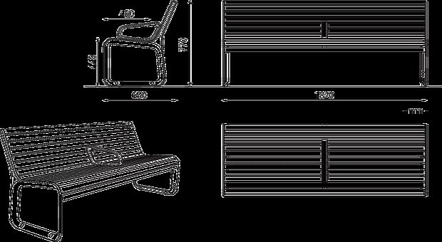 Sitzbank PORTIQOA m. R. + 1 Mittelarmlehne