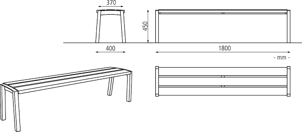 Sitzbank VERA o. R., Holz, 1800 mm