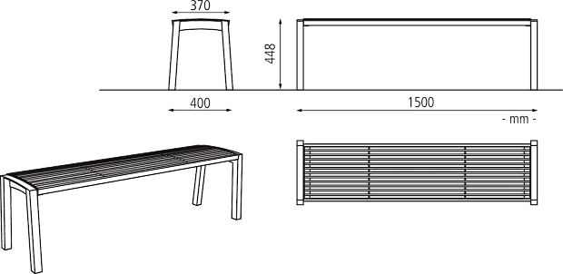 Sitzbank VERA o. R., 1500 mm