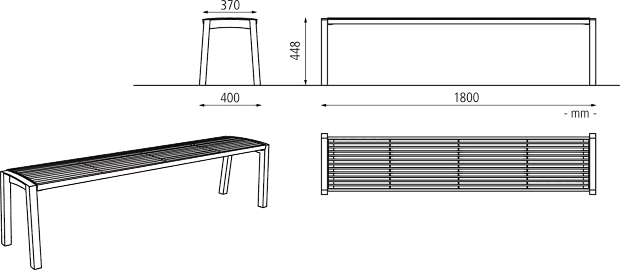 Sitzbank VERA o. R., 1800 mm