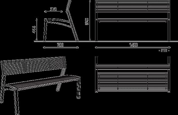 Sitzbank VERA m. R., 1500 mm, Rundstahl