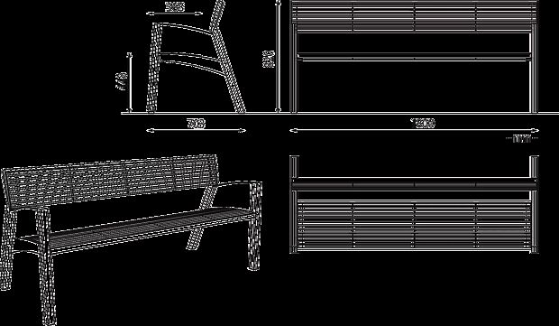 Sitzbank VERA m. R. + A., 1800 mm, Rundstahl