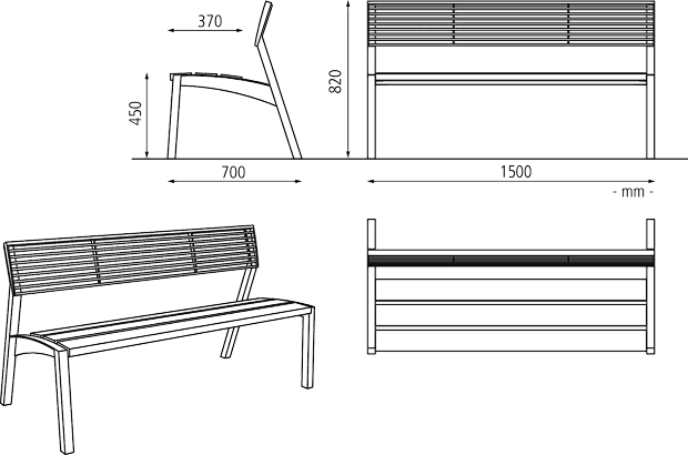 Sitzbank VERA m. R., Rundstahl, 1500 mm