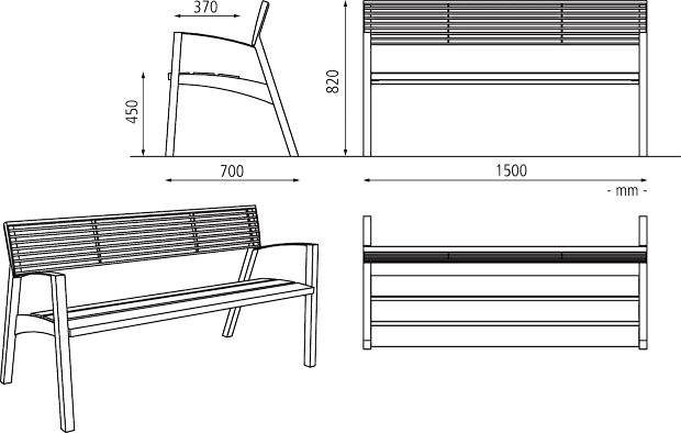 Sitzbank VERA m. R. + A., Rundstahl, 1500 mm