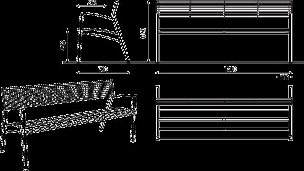 Sitzbank VERA m. R. + A., Rundstahl, 1800 mm
