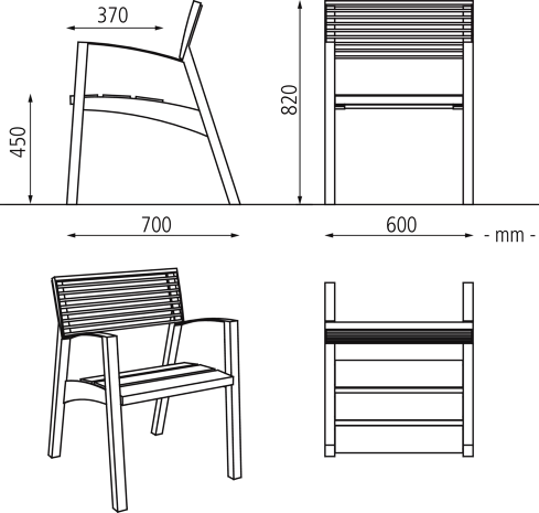 Sitz VERA, m. A., Rücken=Stahl, Sitz= Holz