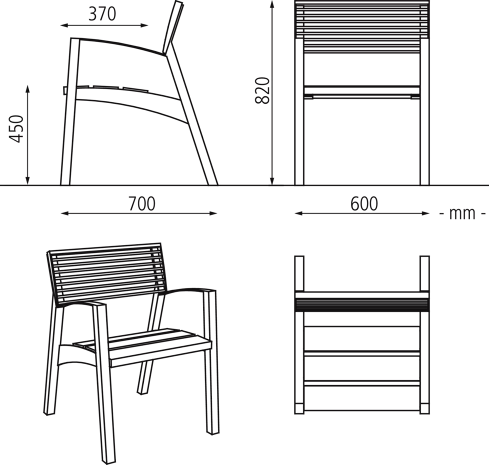 Sitz VERA, m. A., Rücken=Stahl, Sitz= Holz