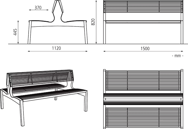 Sitzbank VERA doppelseitig, m. R., 1500 mm