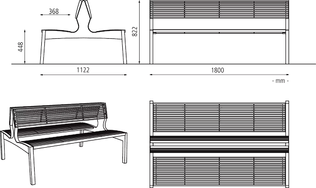 Sitzbank VERA doppelseitig, m. R., 1800 mm