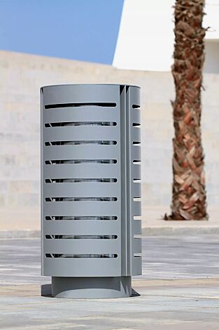 Abfallbehälter DIAGONAL, rund, Korpus: gestanztes Stahlblech, in RAL 9007 graualuminium