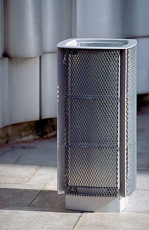 Abfallbehälter DIAGONAL, quadratisch abgerundet, Korpus: Streckmetall, in RAL 7016 anthrazitgrau und RAL 9006 weißaluminium (zweifarbig auf Anfrage)