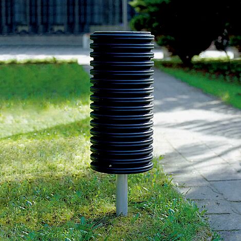 Abfallbehälter CYLINDRE, 35 Liter, mit Pfosten mittig zum Aufdübeln, in RAL 9006 weißaluminium