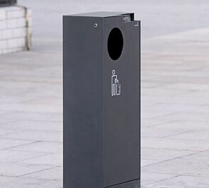 Abfallbehälter CRYSTAL mit Ascher, 55 Liter, ohne Einwurfklappe, in RAL 7016 anthrazitgrau, Siebdruck in RAL 9003 signalweiß