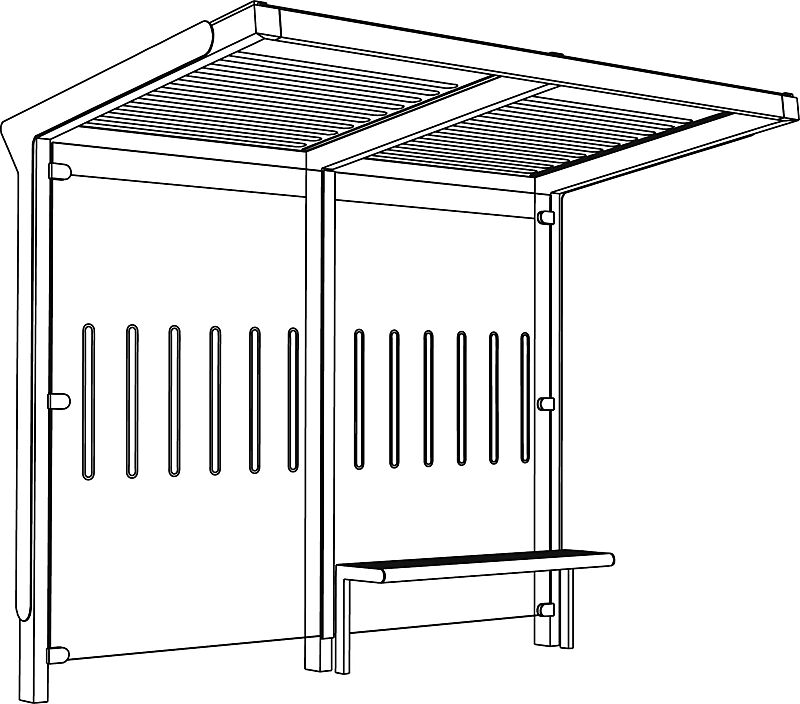 Wartehalle AUREO, Dachbreite x Dachtiefe 2860 mm x 1855 mm, einseitig, ohne Seitenwände