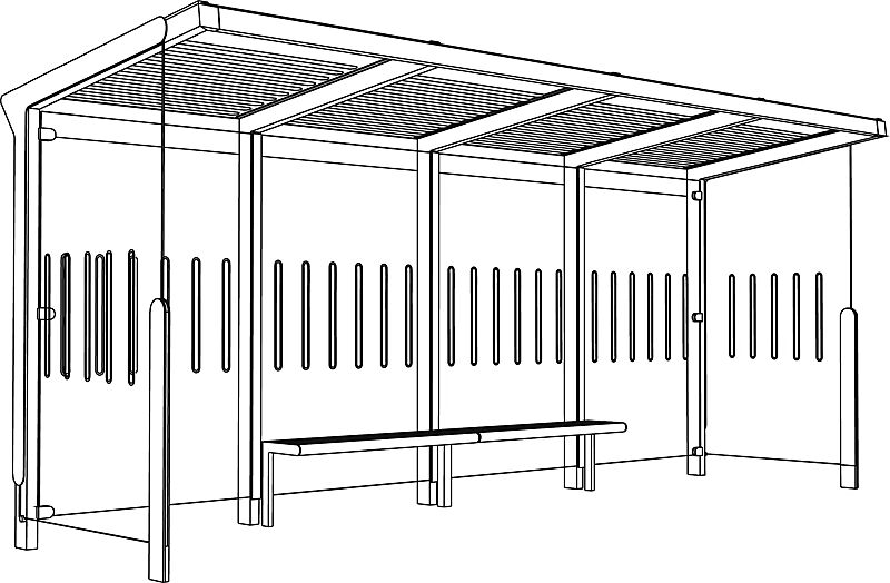 Wartehalle AUREO, Dachbreite x Dachtiefe 5580 mm x 1855 mm, einseitig, mit Seitenwänden