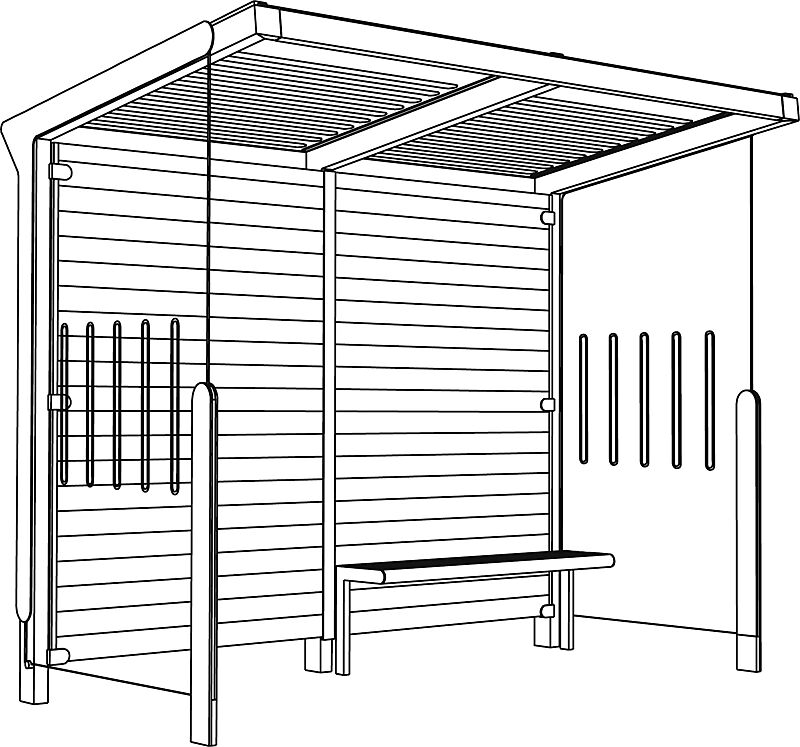 Wartehalle AUREO, Dachbreite x Dachtiefe 2860 mm x 1855 mm, einseitig, mit Seitenwänden