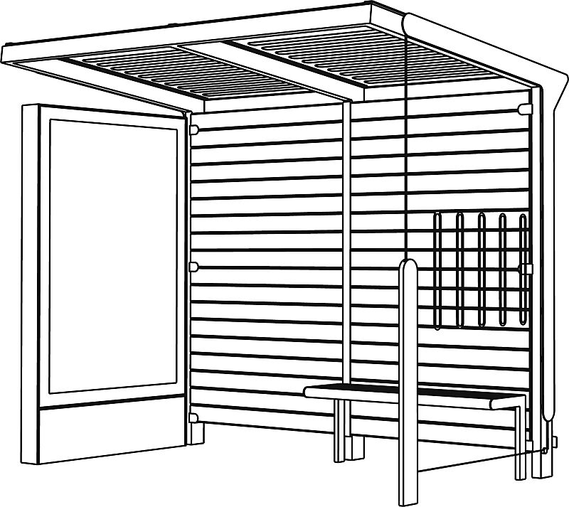 Wartehalle AUREO, Dachbreite x Dachtiefe 2860 mm x 1855 mm, einseitig, mit Seitenwänden, mit Werbevitrine C-LIGHT