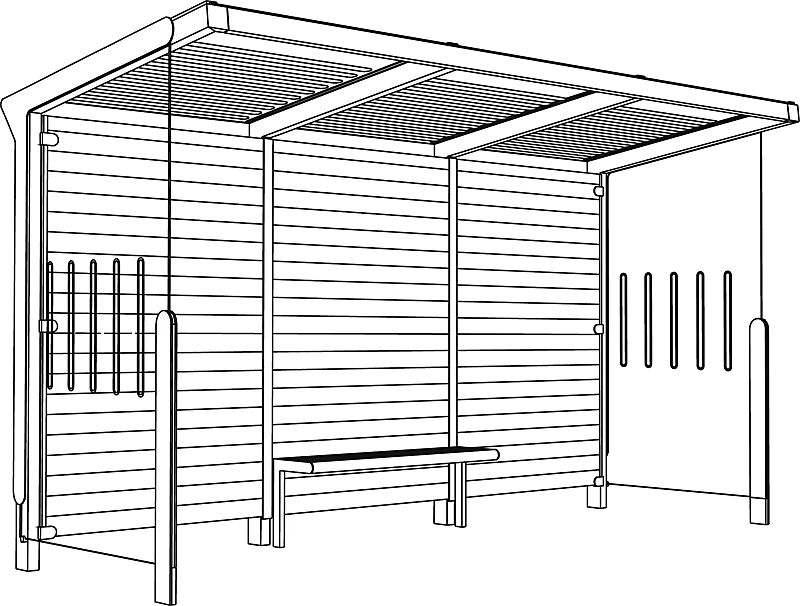 Wartehalle AUREO, Dachbreite x Dachtiefe 4220 mm x 1855 mm, einseitig, mit Seitenwänden