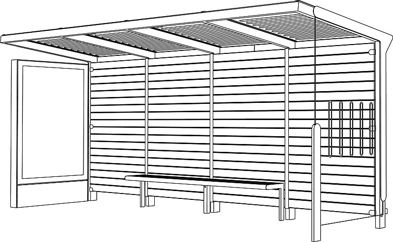 Wartehalle AUREO, Dachbreite x Dachtiefe 2860 mm x 1855 mm, einseitig, mit Seitenwänden, mit Werbevitrine C-LIGHT