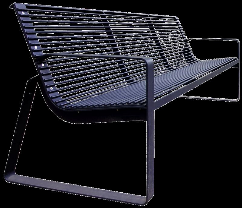 Sitzbank PREVA URBANA mit Rückenlehne und Armlehnen, in RAL 9005 tiefschwarz