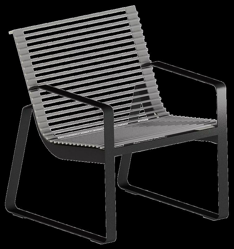 Sitz PREVA URBANA mit Rückenlehne und Armlehnen, Stahlteile in RAL 7016 anthrazitgrau