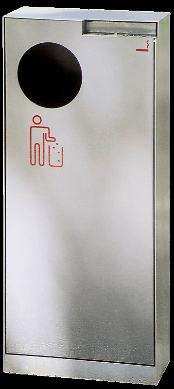 Abfallbehälter CRYSTAL mit Ascher, 55 Liter, ohne Einwurfklappe, Edelstahl, Siebdruck in RAL 3020 verkehrsrot