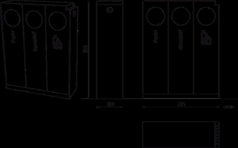 Abfallbehälter CRYSTAL TRIO  aus Edelstahl, mit Einwurfklappe