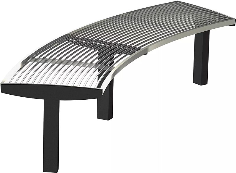 Sitzbank VERA SOLO bestehend aus Einzelelementen, gebogen 45°, modular erweiterbar, mit Edelstahl-Rundstahlauflage, Stahlteile in RAL 7016 anthrazitgrau