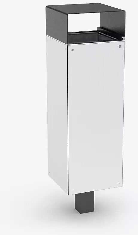 Abfallbehälter NANUK mit Schutzdach, Korpus: HPL in weiß, Stahlteile in RAL 7022 umbragrau