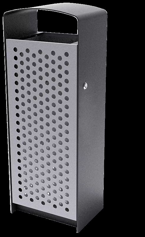 Abfallbehälter PRAX, Korpus: Stahlblech, Stahlteile in RAL 7016 anthrazitgrau und RAL 9006 weißaluminium (zweifarbig auf Anfrage)